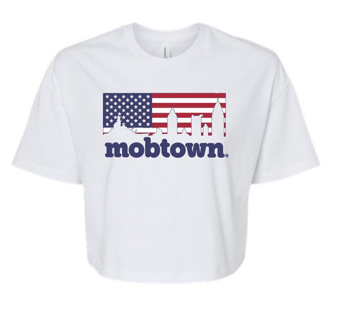 mobtown® skyline American Flag Women's Crop Tee