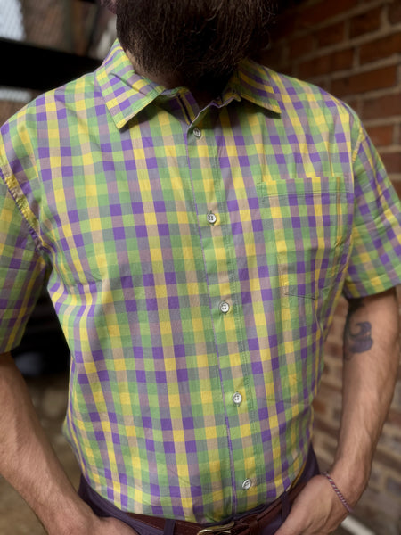 Mardi Gras Plaid Button Up