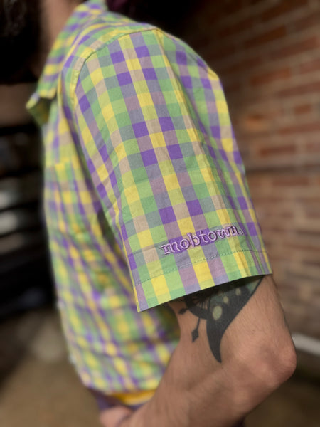 Mardi Gras Plaid Button Up