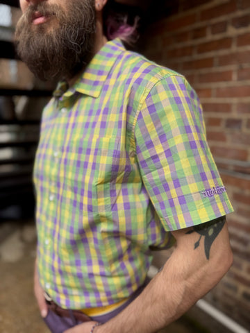 Mardi Gras Plaid Button Up