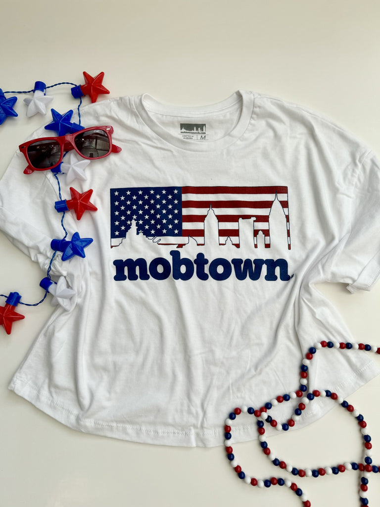 mobtown® skyline Limited Edition American Flag Women's Crop Tee