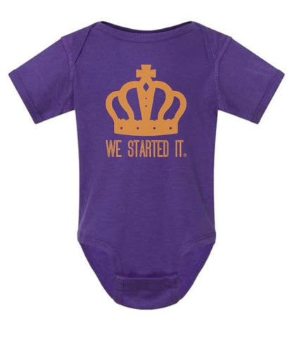 We Started It® Purple Onesie